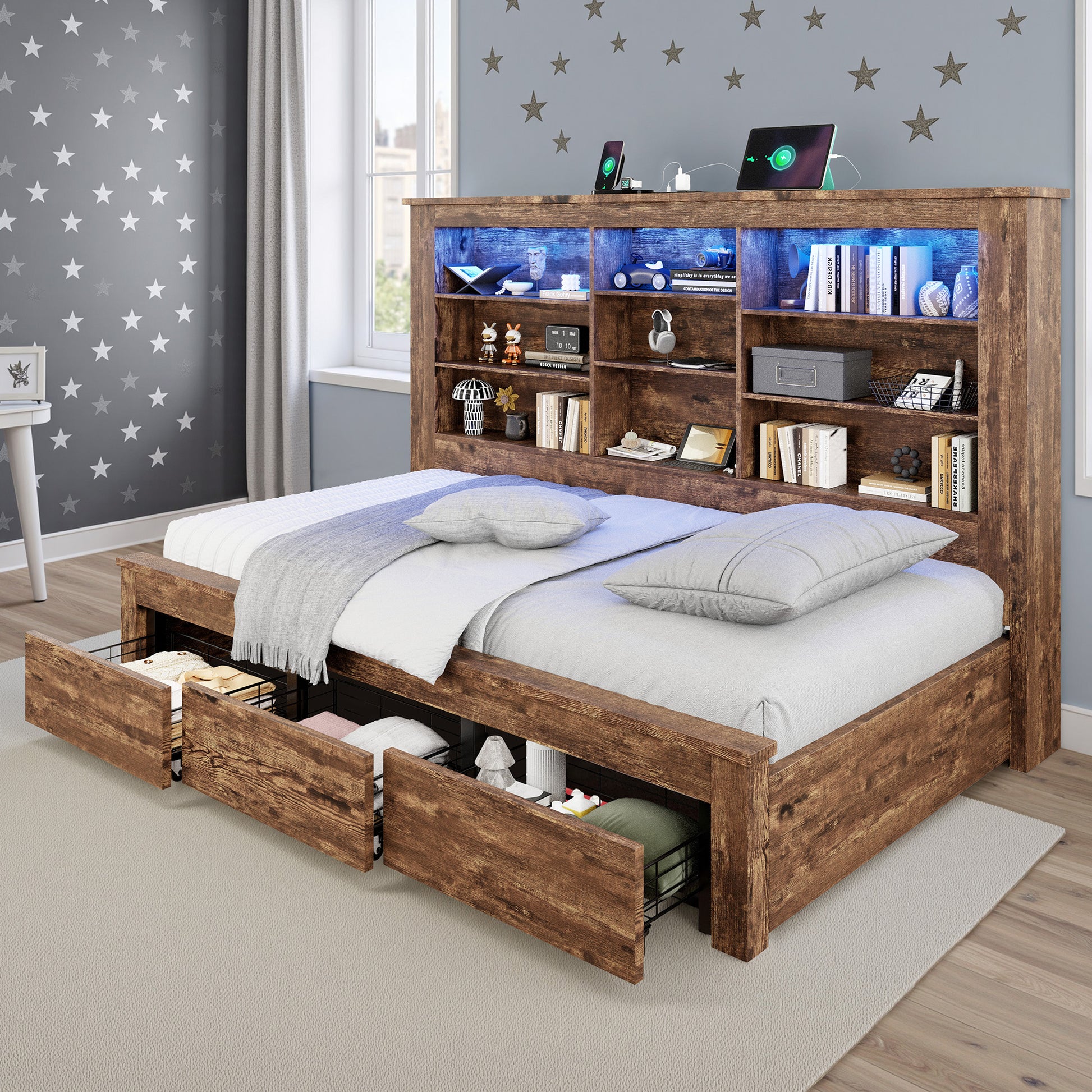 Beam Bed Frame Amerlife Twin / Rustic Dark Oak