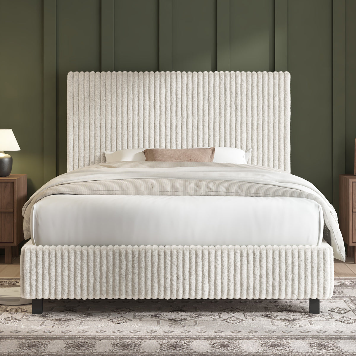 Velmure Corduroy Platform Bed Frame-Twin-Cream