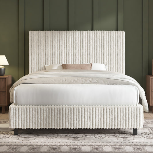 Velmure Corduroy Platform Bed Frame-Twin-Cream