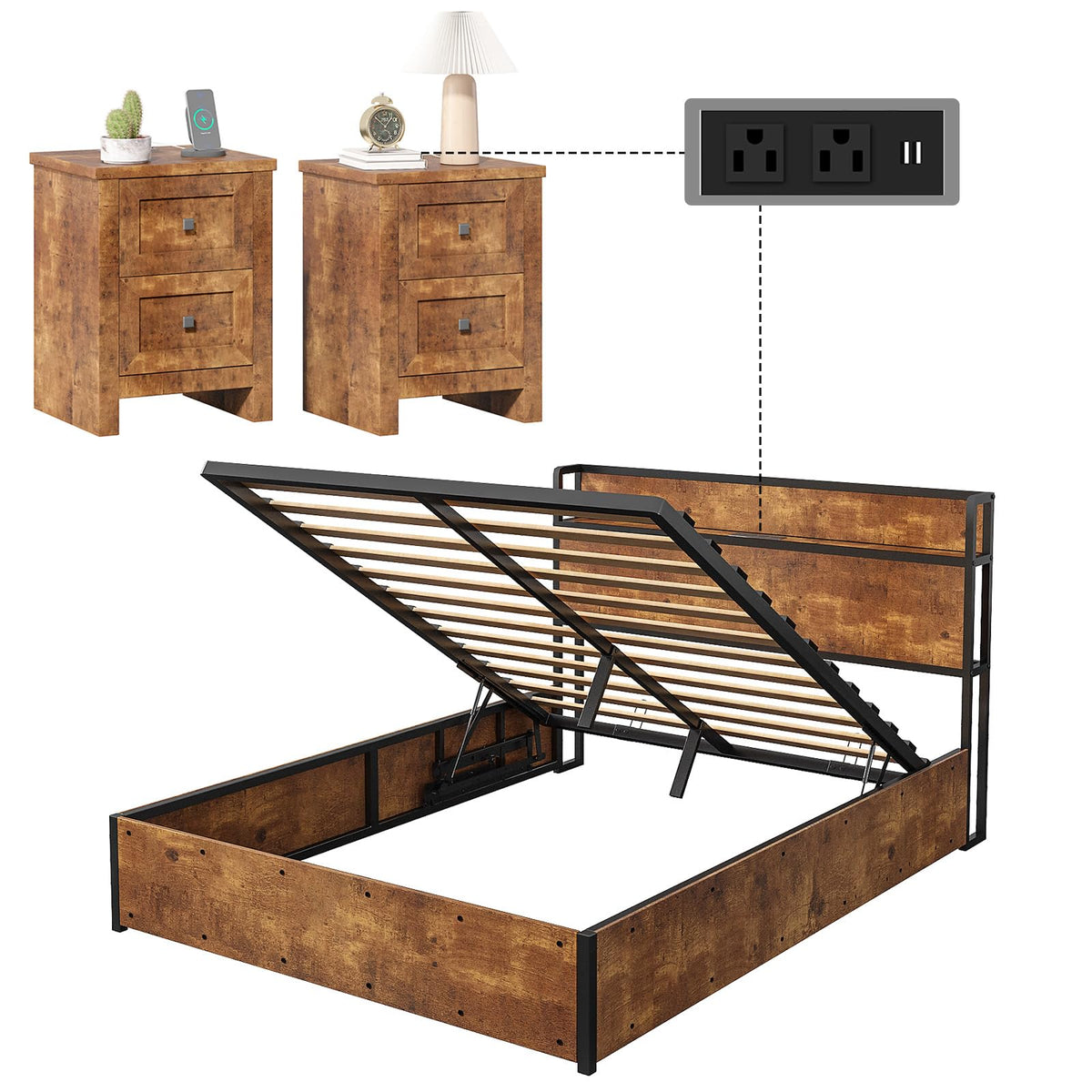 Scribe Storage Bed & 2 Nightstands 3-Piece Set Full Rustic Brown