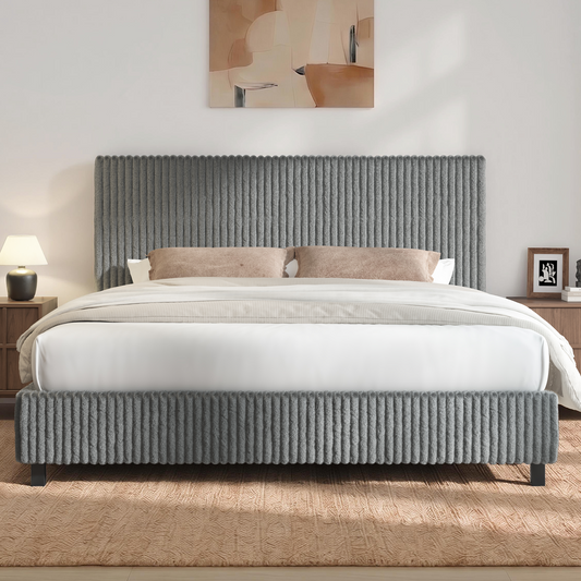 Velmure Corduroy Platform Bed Frame  King / Grey