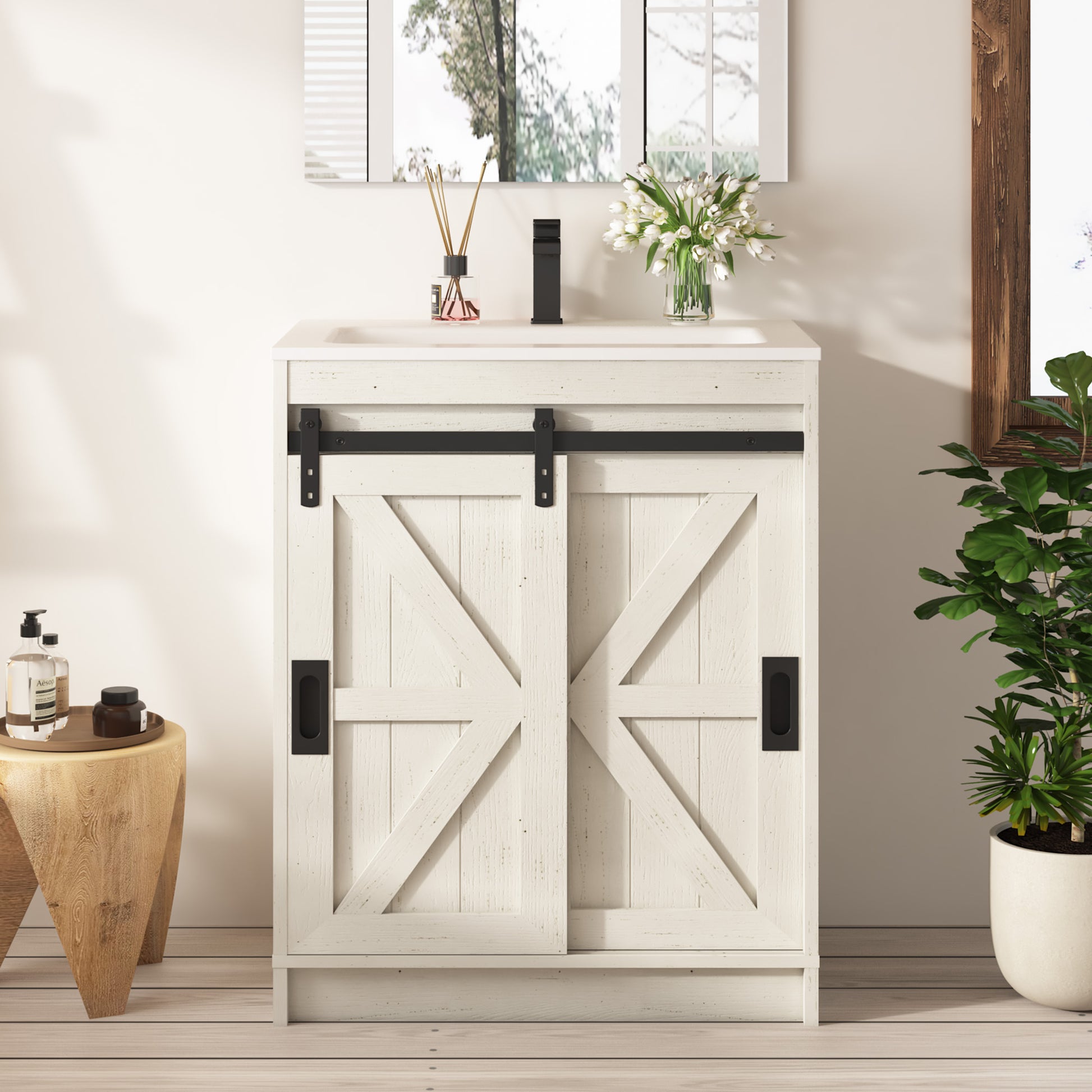 Bourbon Sliding Barn Vanity 24 inch Rustic White
