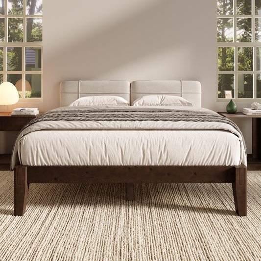 Quill Japanese Joinery Solid Wood Platform Bed Frame-King-Dark Walnut