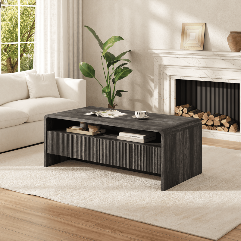 Modern Wood Grain Coffee Table with Drawers