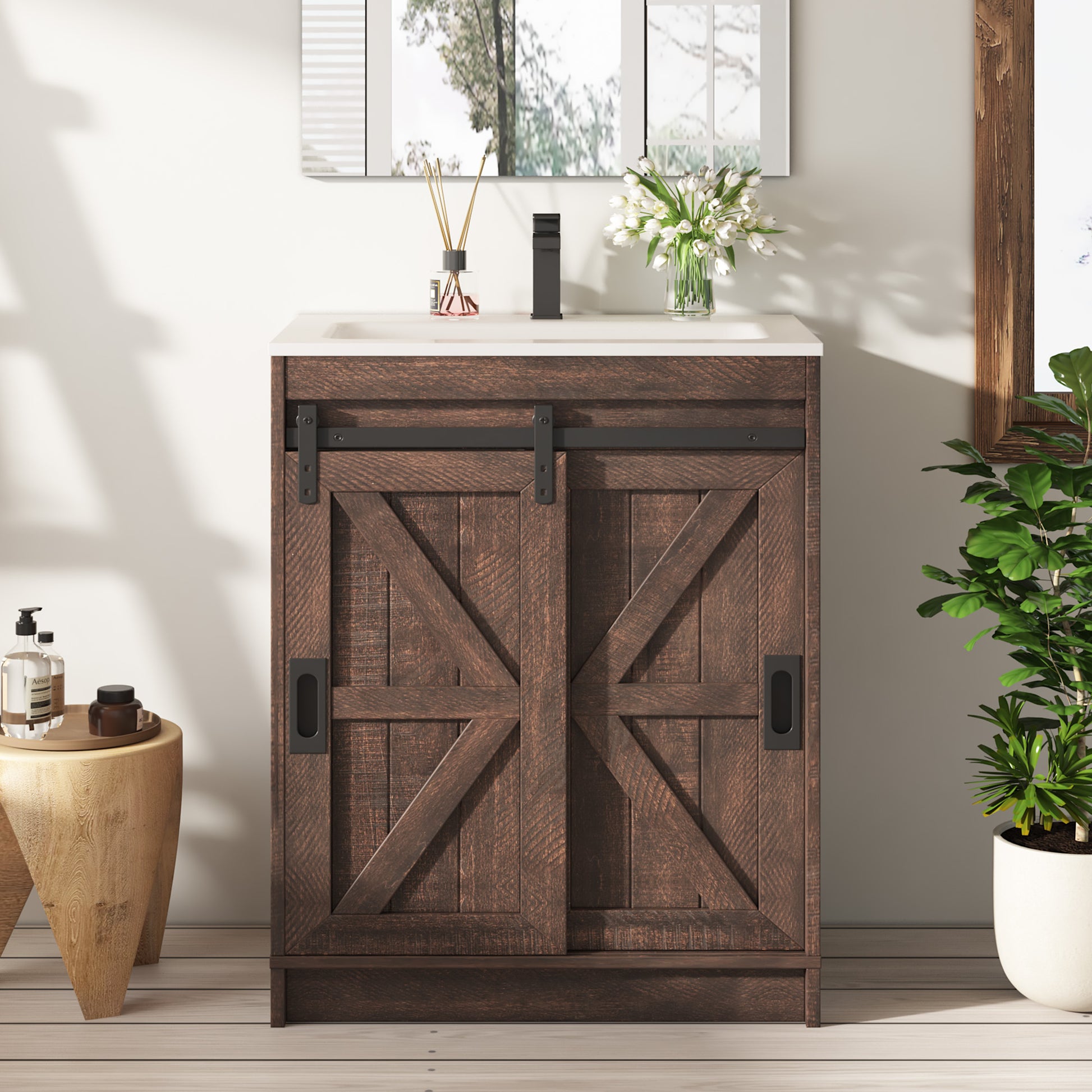 Bourbon Sliding Barn Vanity 24 inch Light Brown