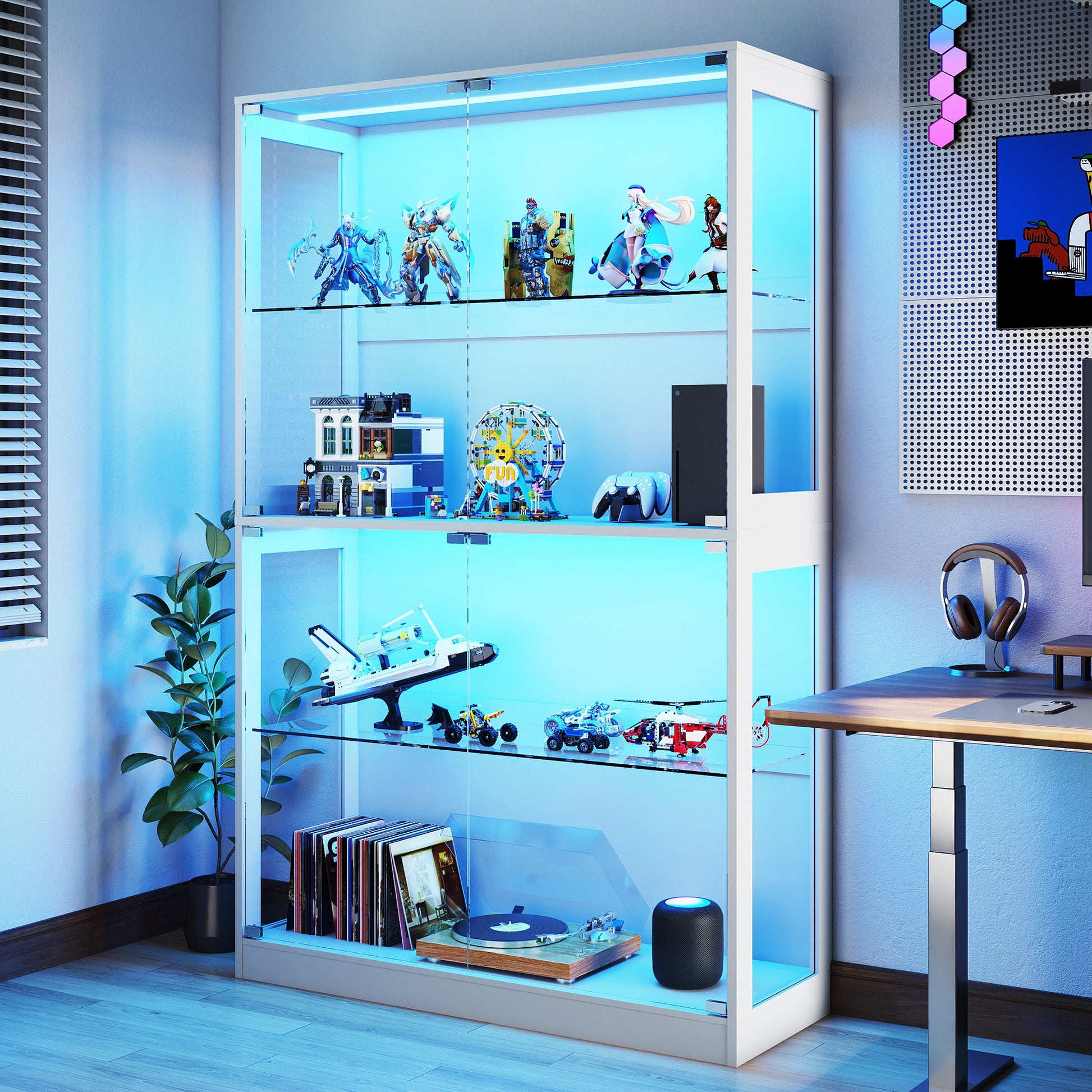 RGB Display Cabinet with Adjustable Glass Shelves Amerlife White / 45x16x70in