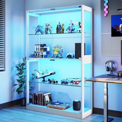 RGB Display Cabinet with Adjustable Glass Shelves Amerlife White / 45x16x70in