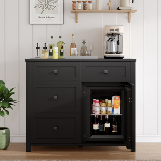 Faux 41" Dresser with Built-in Mini Fridge -Black
