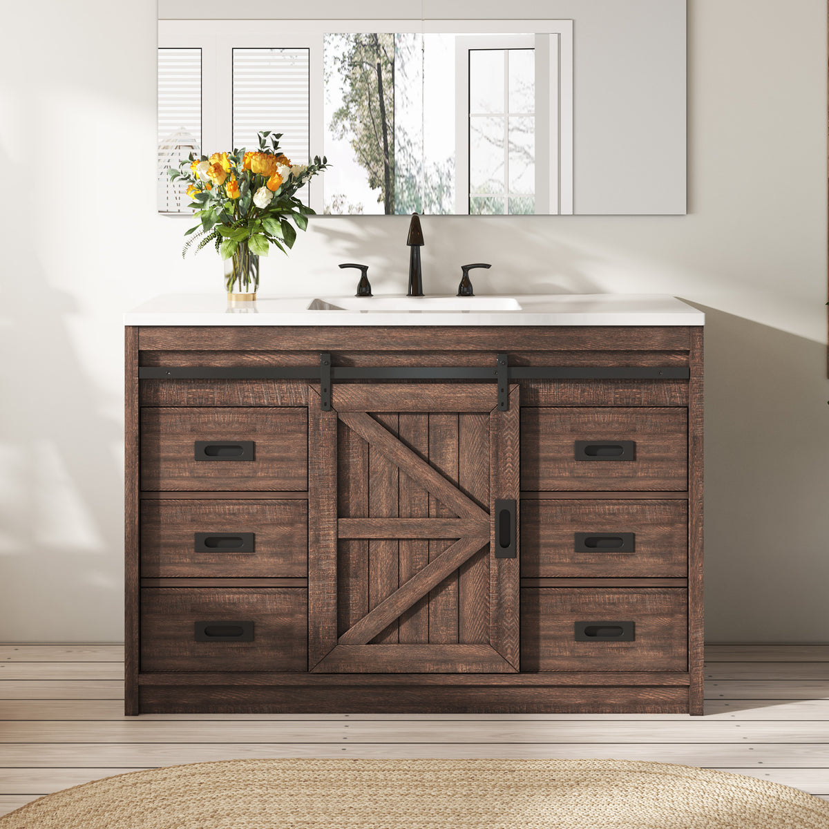 Bourbon Sliding Barn Vanity 48 inch Light Brown