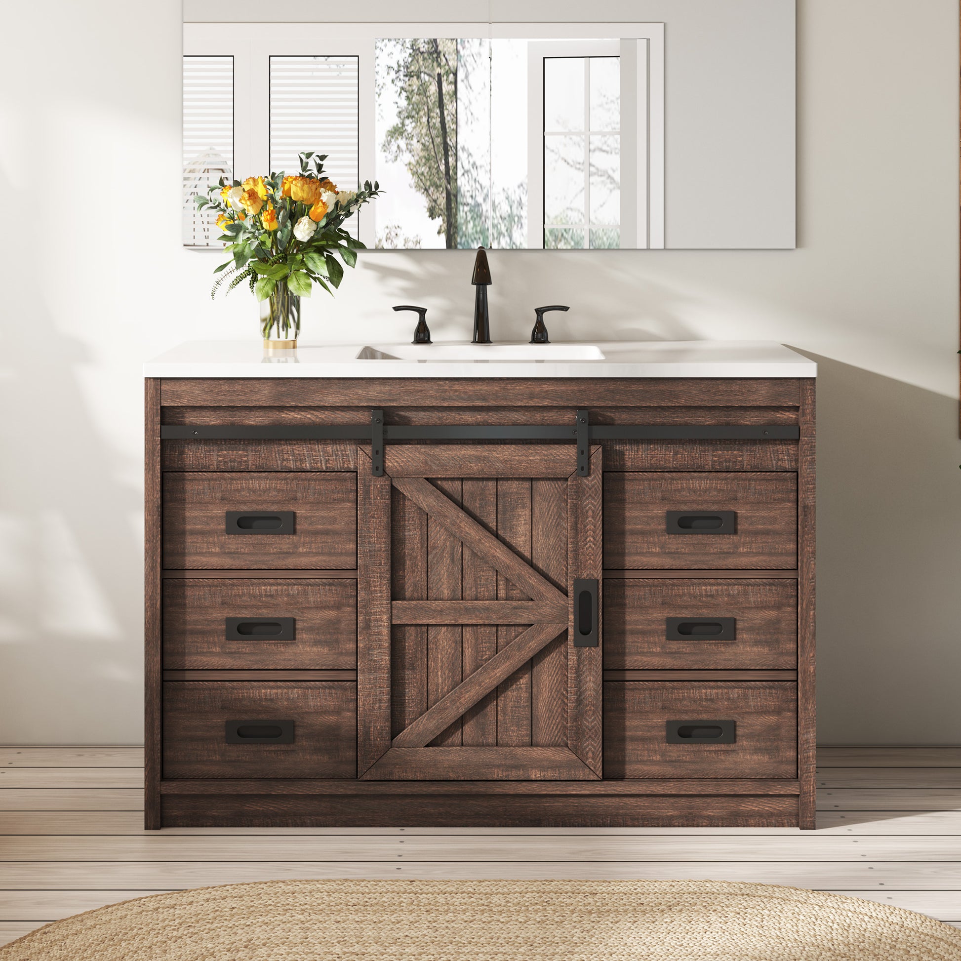Bourbon Sliding Barn Vanity 48 inch Light Brown