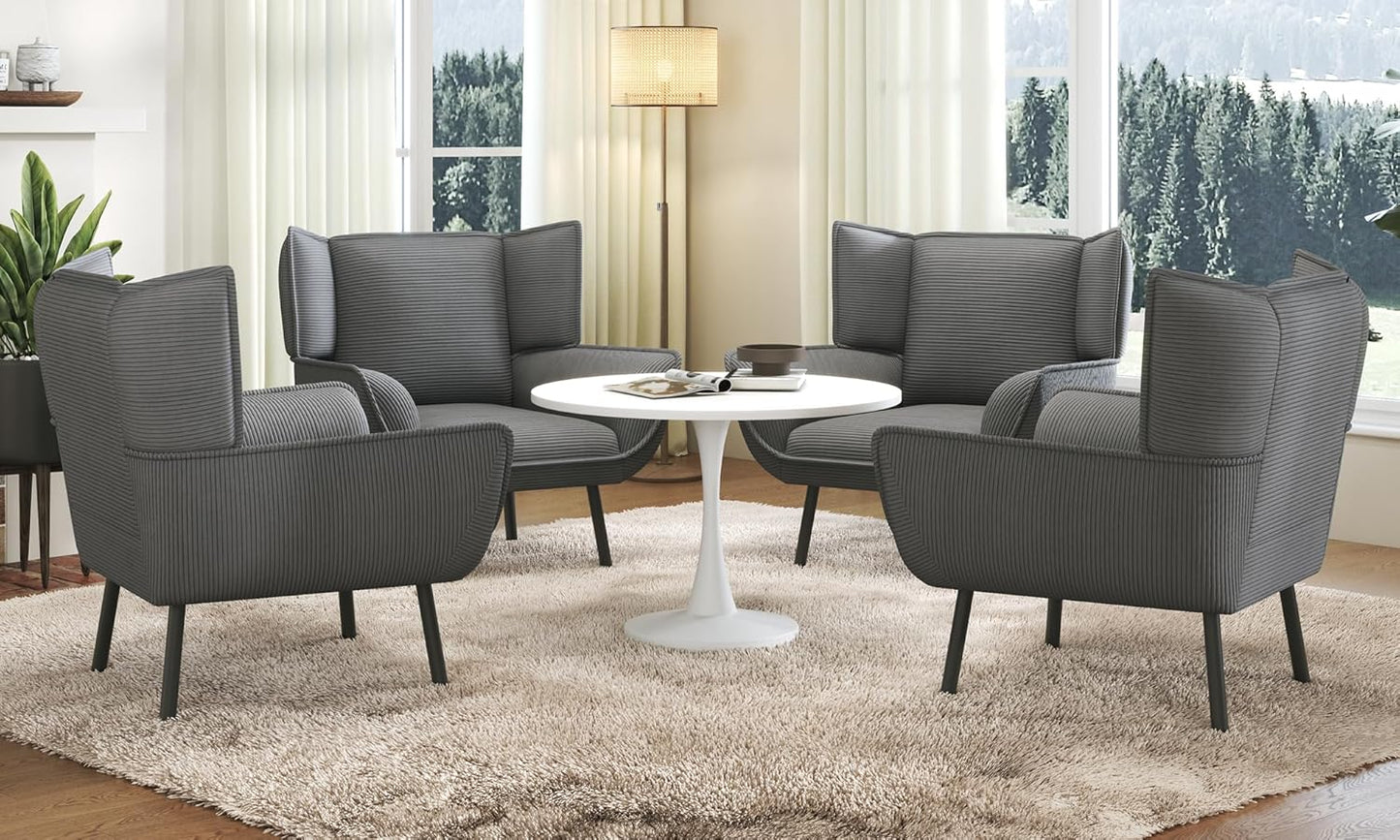 Accent Wingback Corduroy Chair Amerlife set of 4 / Grey