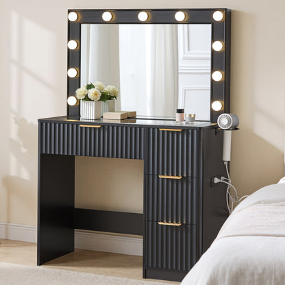 Glow 36.2" Fluted Vanity Desk Amerlife Black