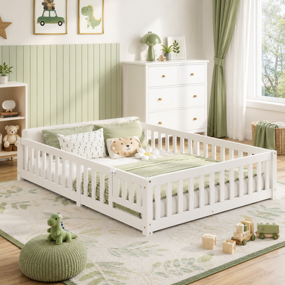 Solid Wood Kids Floor Bed with Safety Rails