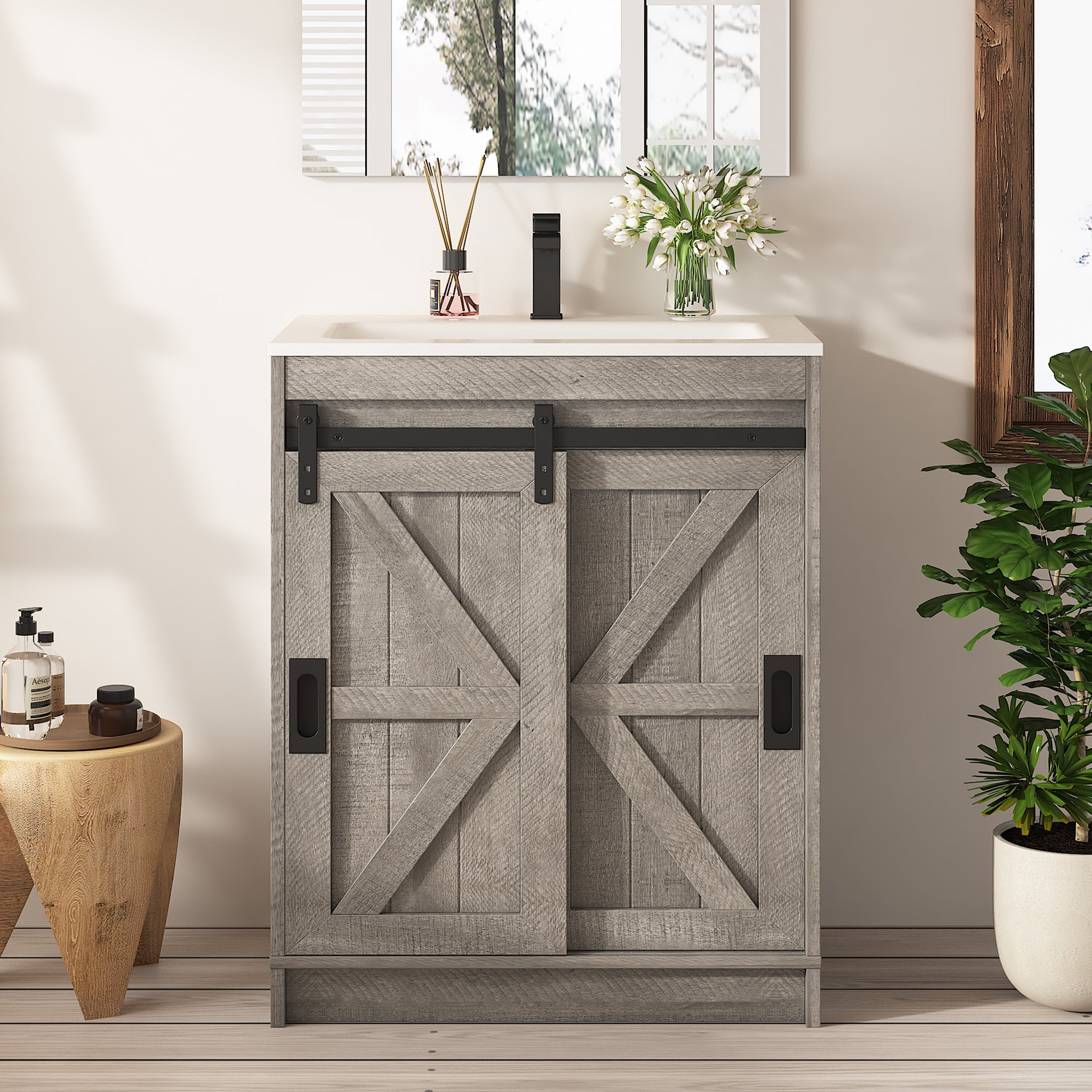 Bourbon Sliding Barn Vanity 24 inch Light Grey