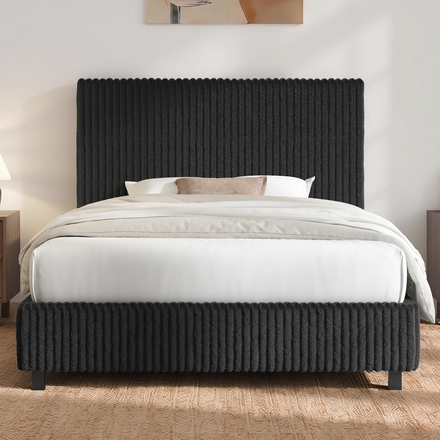 Velmure Corduroy Platform Bed Frame  Full / Black