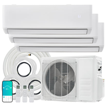 Multi-Zone Ductless Mini Split AC and Heating System (2 & 3 Zone)-3 Zone 28000 BTU (9k+12k+12k)-WIFI