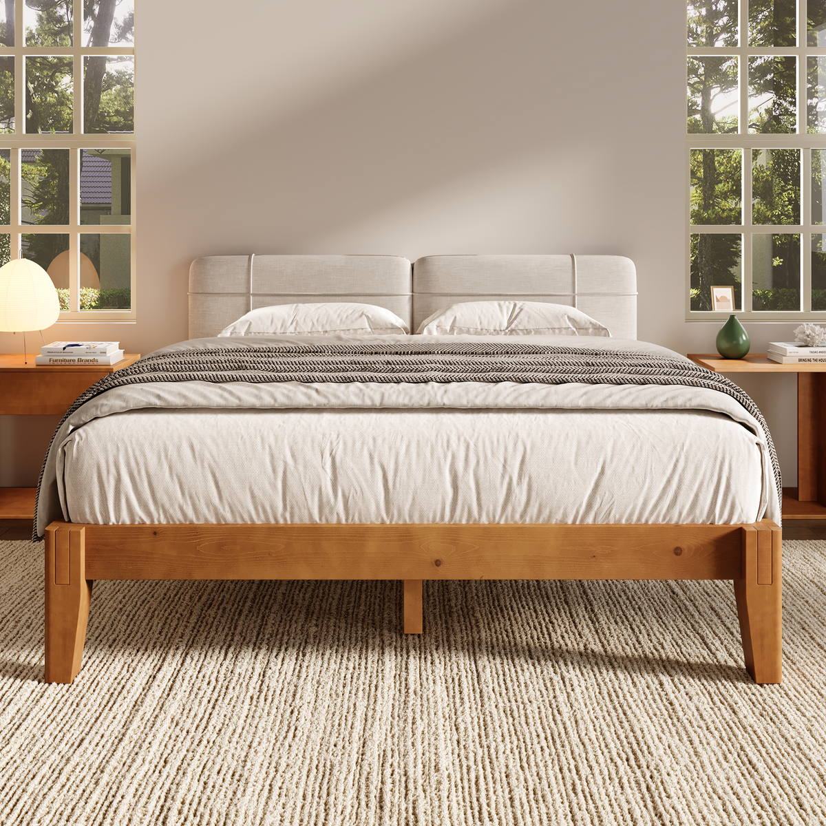 Quill Japanese Joinery Solid Wood Platform Bed Frame-Full-Honey Brown