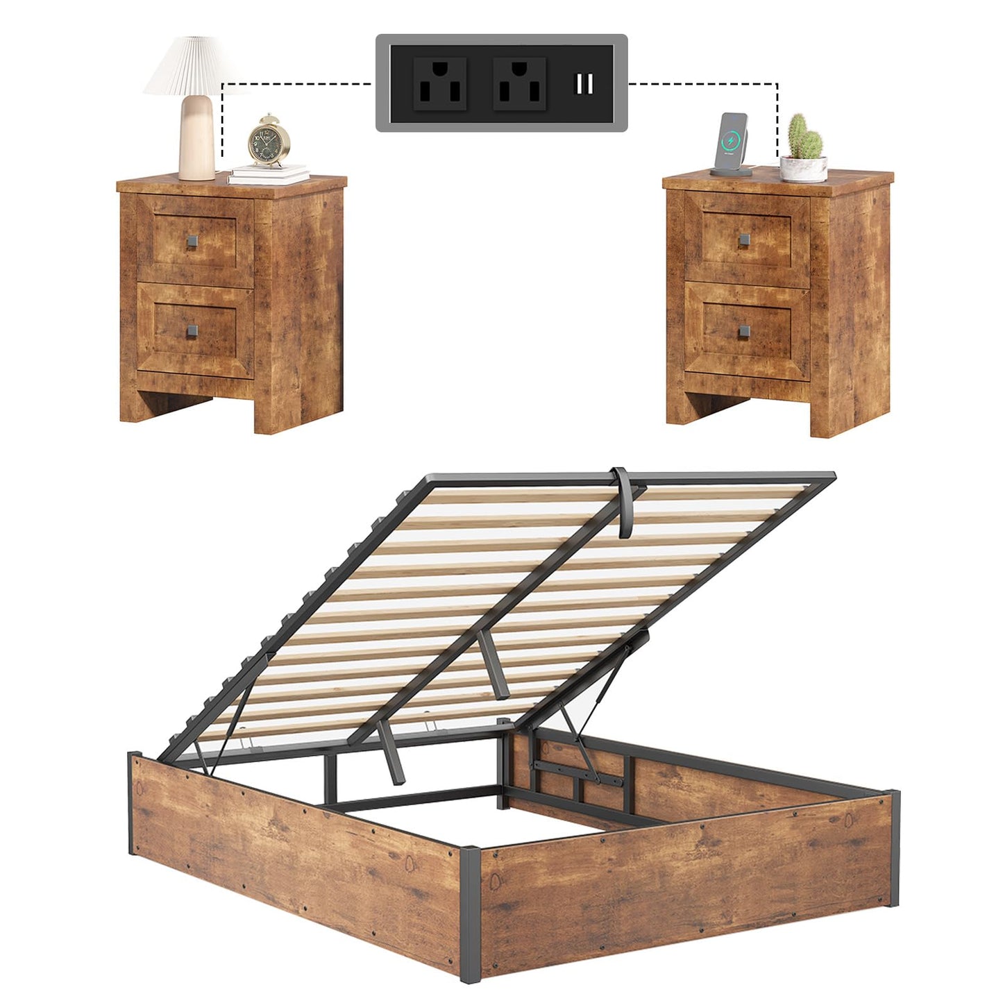 Cody Bedroom Storage Bed Set Full Rustic Brown