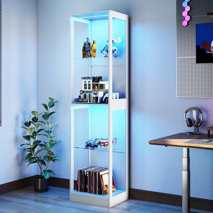 RGB Display Cabinet with Adjustable Glass Shelves Amerlife White / 18x14x70in