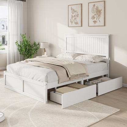 Solid Wood Platform Bed Frame-Full-Coastal White