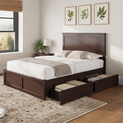 Solid Wood Platform Bed Frame-Full-Espresso Brown