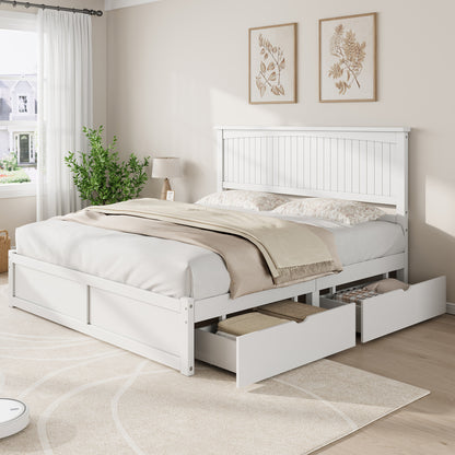 Solid Wood Platform Bed Frame-King-Coastal White