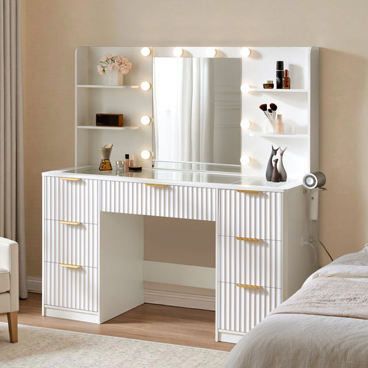Glow 47.2" Fluted Vanity Desk Amerlife White