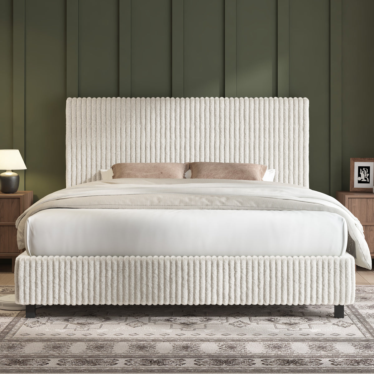 Velmure Corduroy Platform Bed Frame-Full-Cream
