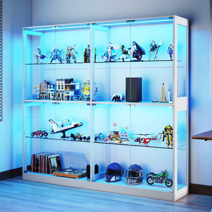 RGB Display Cabinet with Adjustable Glass Shelves Amerlife White / 75x16x70in