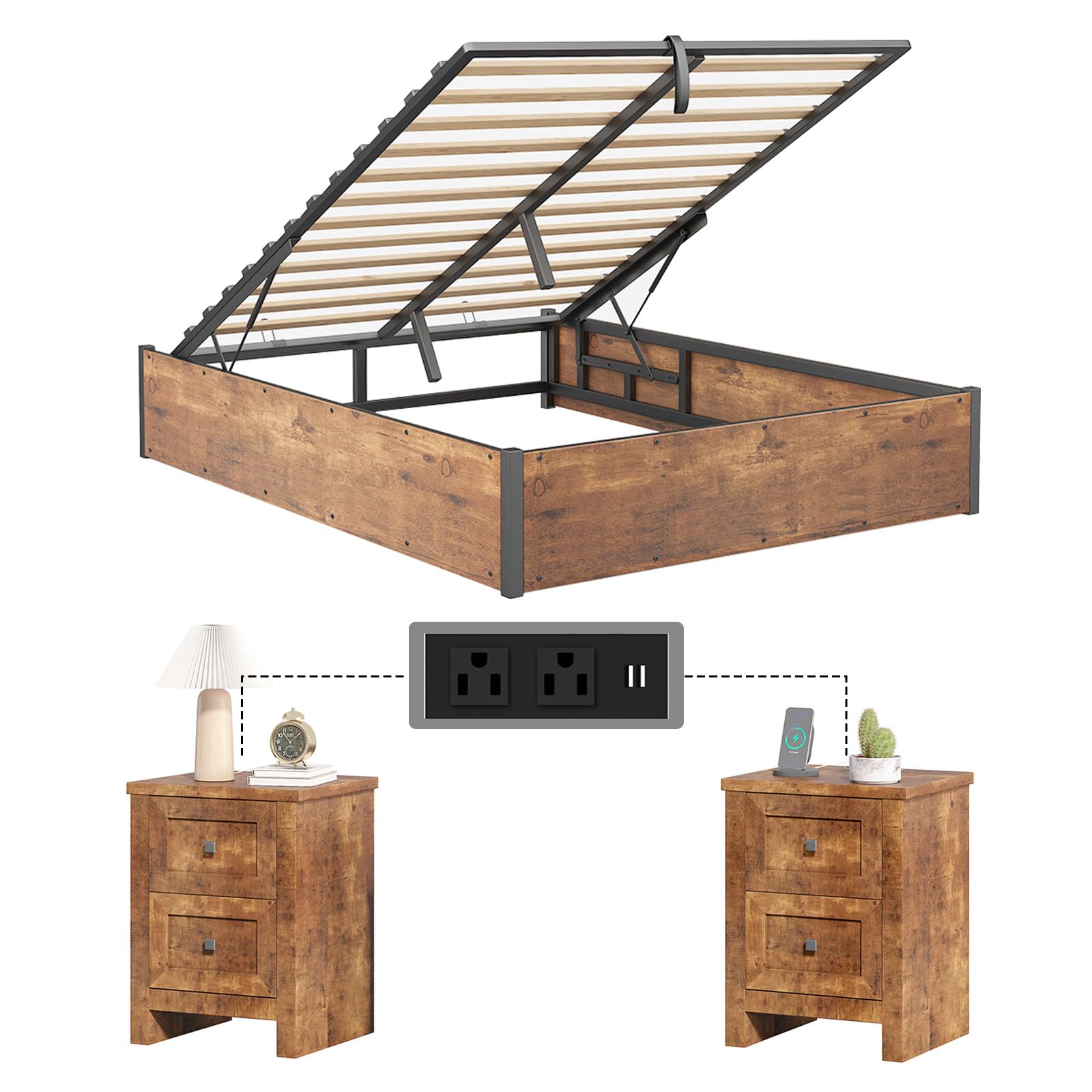 Cody Bedroom Storage Bed Set Queen Rustic Brown