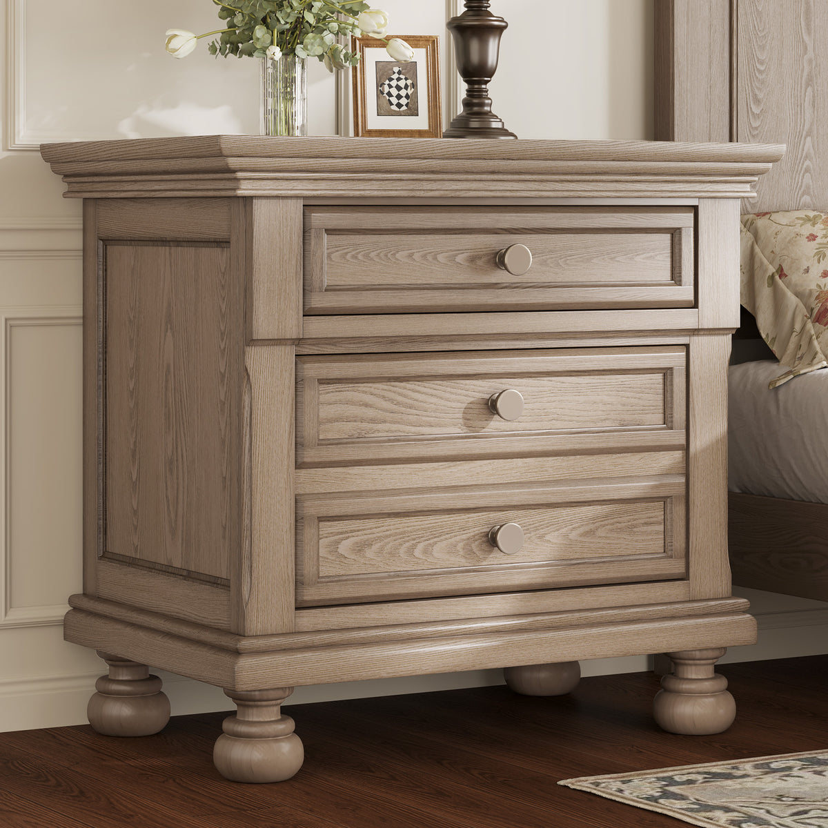 Bobbin Dark Solid Wood Nightstands Set-Warm Taupe-2-Piece Set