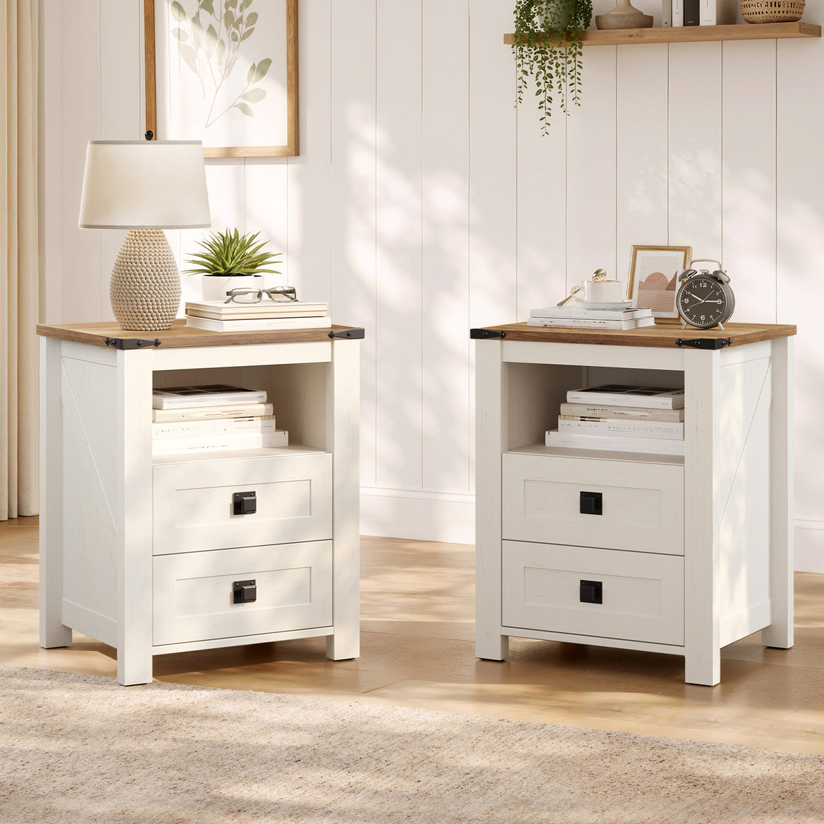 Hub Nightstand Set of 2 Amerlife White ＆Brown