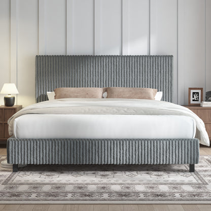 Velmure Corduroy Platform Bed Frame-King-Grey