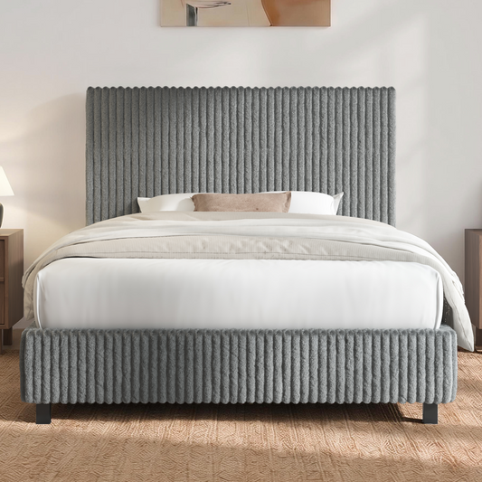 Velmure Corduroy Platform Bed Frame  Queen / Grey