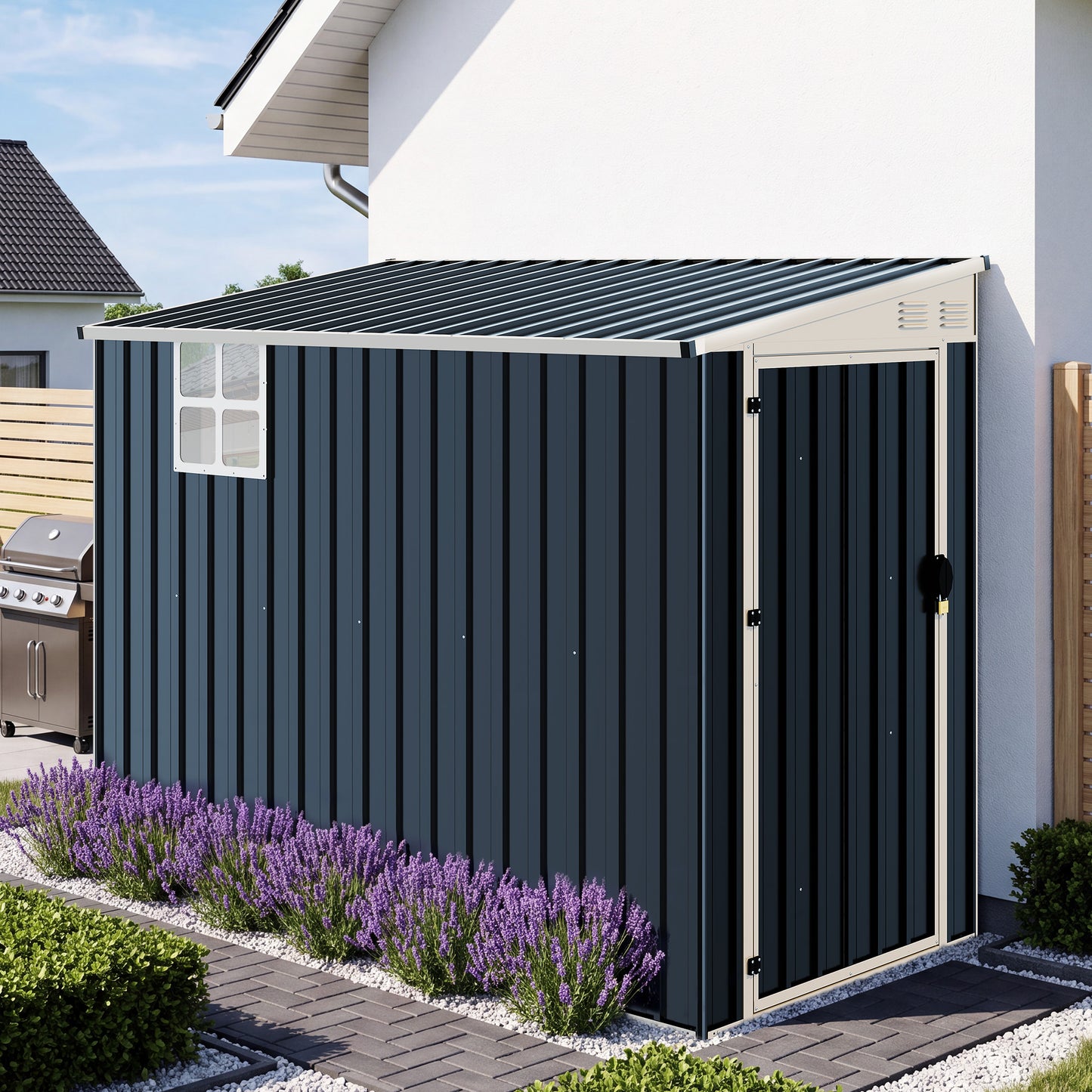Lark Weatherproof Metal Garden Tool Shed with Sloped Roof-8x4FT
