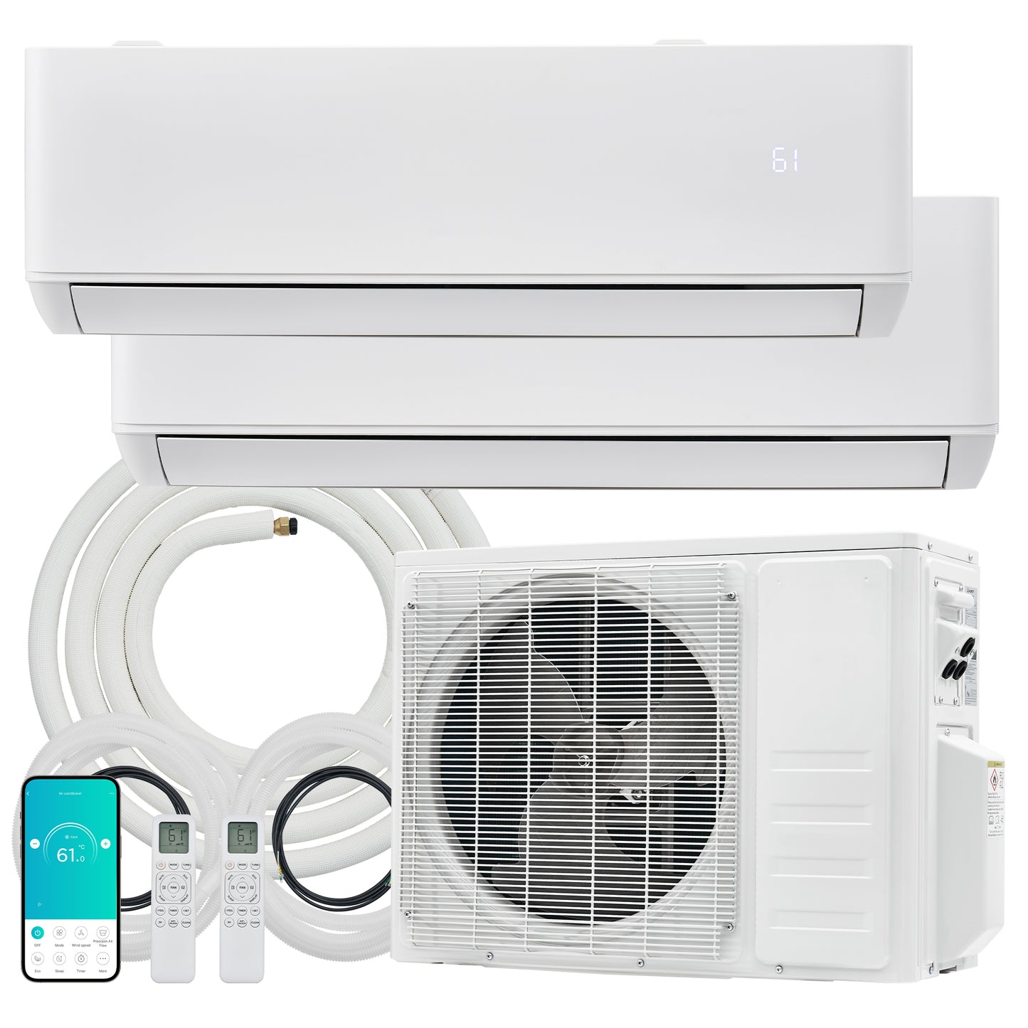 Multi-Zone Ductless Mini Split AC and Heating System (2 & 3 Zone)-2 Zone 20000 BTU (12k+12k)-WIFI