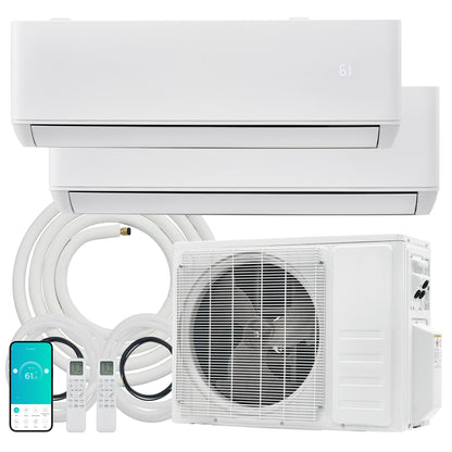 Multi-Zone Ductless Mini Split AC and Heating System (2 & 3 Zone)-2 Zone 20000 BTU (12k+12k)-WIFI