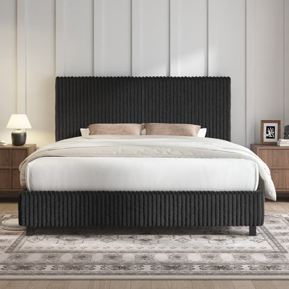 Velmure Corduroy Platform Bed Frame-Queen-Black