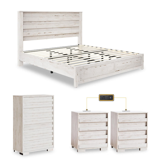 3 Piece Bedroom Set-K-Distressed White
