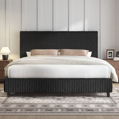 Velmure Corduroy Platform Bed Frame-King-Black