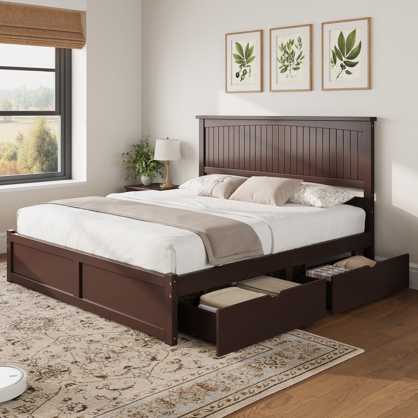 Solid Wood Platform Bed Frame-King-Espresso Brown