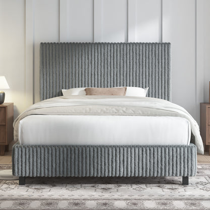 Velmure Corduroy Platform Bed Frame-Twin-Grey