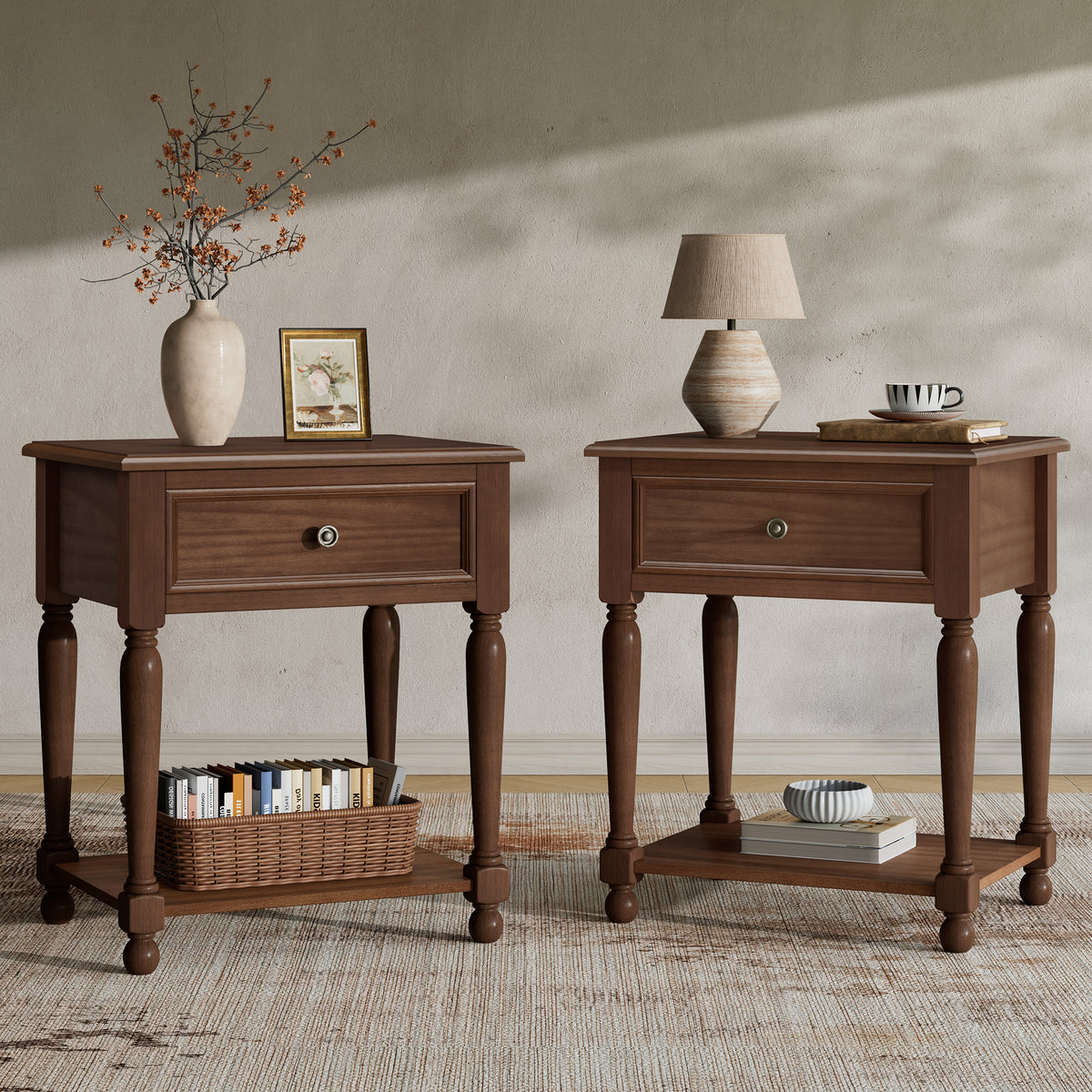 Ember Vintage Walnut Nightstand Set-Walnut
