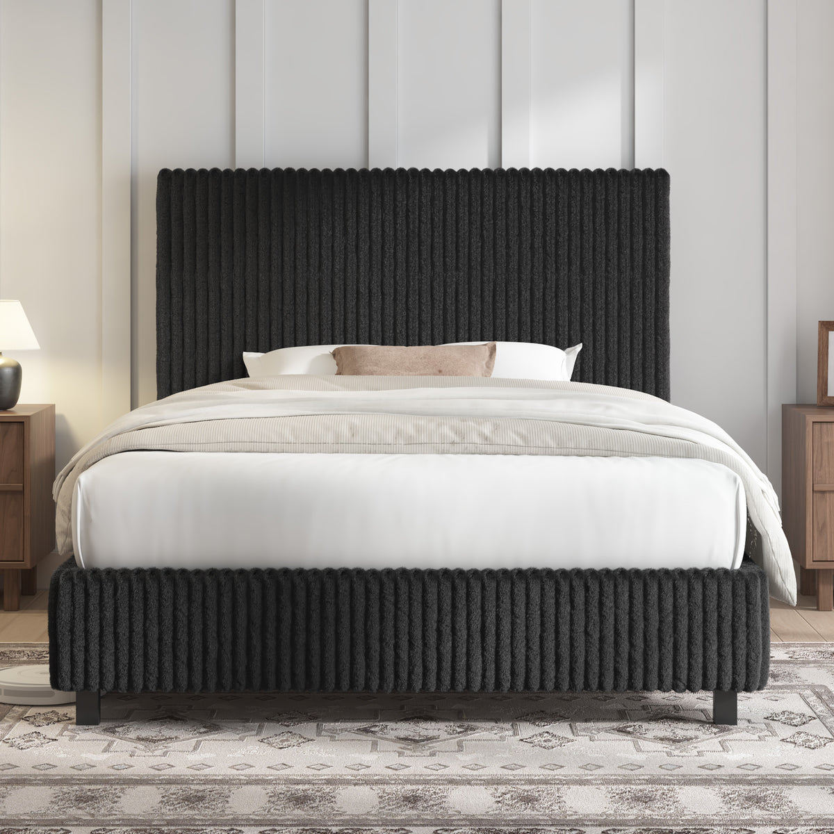 Velmure Corduroy Platform Bed Frame-Twin-Black