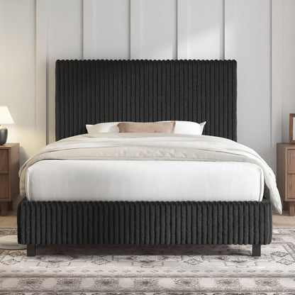 Velmure Corduroy Platform Bed Frame-Twin-Black