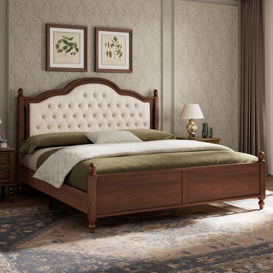 Astor Solid Wood King Bed Frame with Headboard-Queen-Walnut