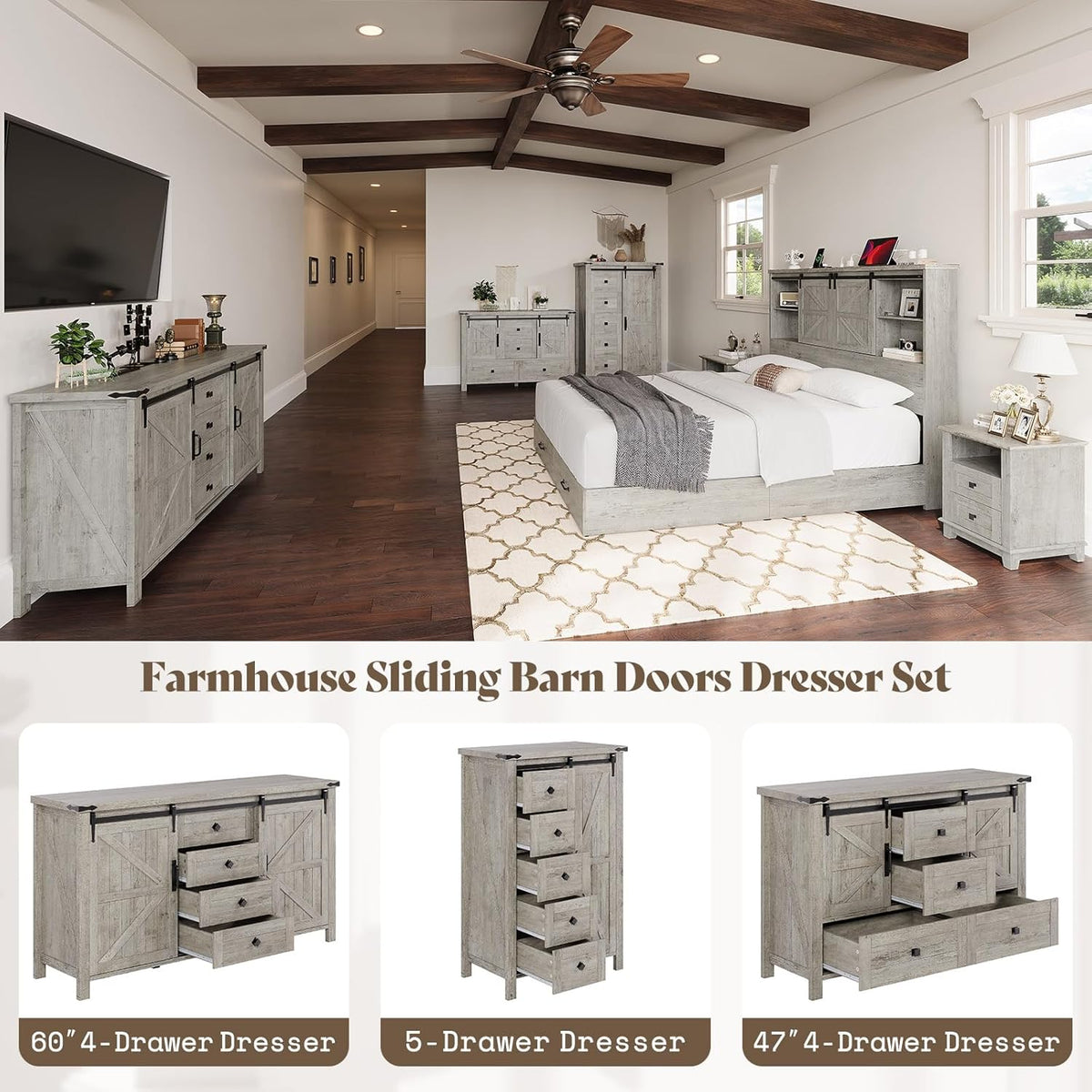 Alderman 3-Piece Bedroom Set Amerlife Full / Light Rustic Oak