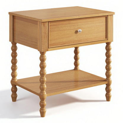 Spindle Solid Wood Nightstand  Natural Wood / 1PC 