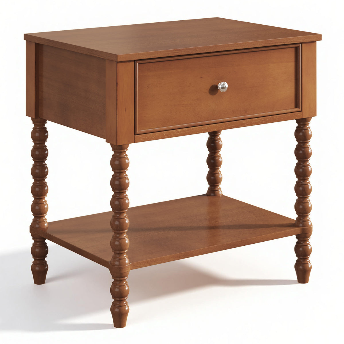 Spindle Solid Wood Nightstand  Brown / 1PC