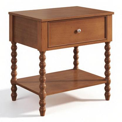Spindle Solid Wood Nightstand  Brown / 1PC